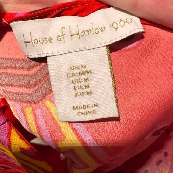 House Of Harlow 1960 Smocked Retro Cutout BeadTassel Banana Print Midi Dress M - Picture 6 of 7